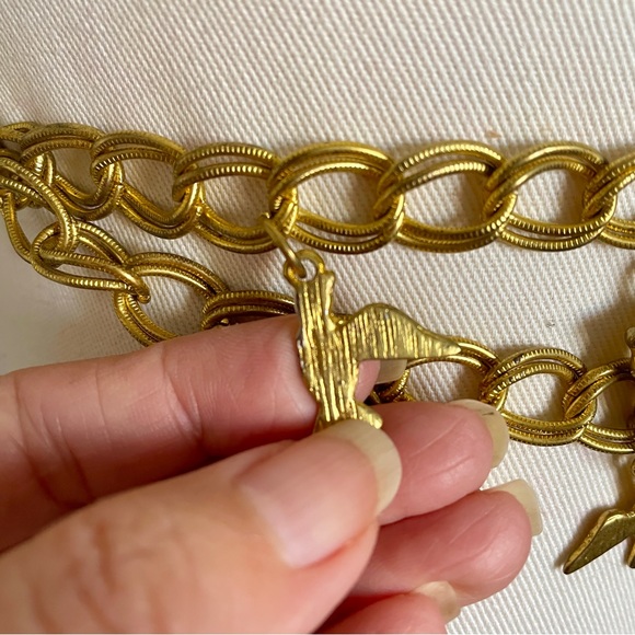 Vintage 70s Balenciaga Cialenga Paris Gold Double Chain Charm Belt 🇫🇷 - Picture 8 of 9